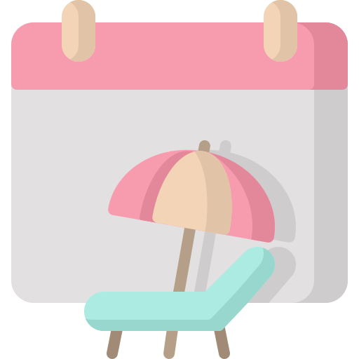 Zeichnung einer hellen Sonnenliege und einem Sonnenschirm als Eintrag im Kalender.