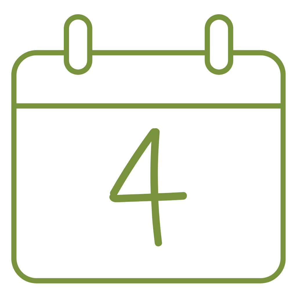Ein grünes Icon zeigt einen Kalender und darin ist die Zahl vier.