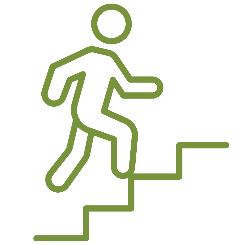 Ein Icon zeigt eine Person die eine Treppe hoch geht.