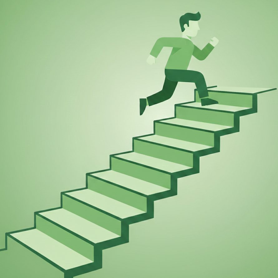 Ein KI-generiertes Bild zeigt einen Mann mit grauem Anzug und einer braunen Ledertasche der mit seinem Koffer durch die Gegend läuft.