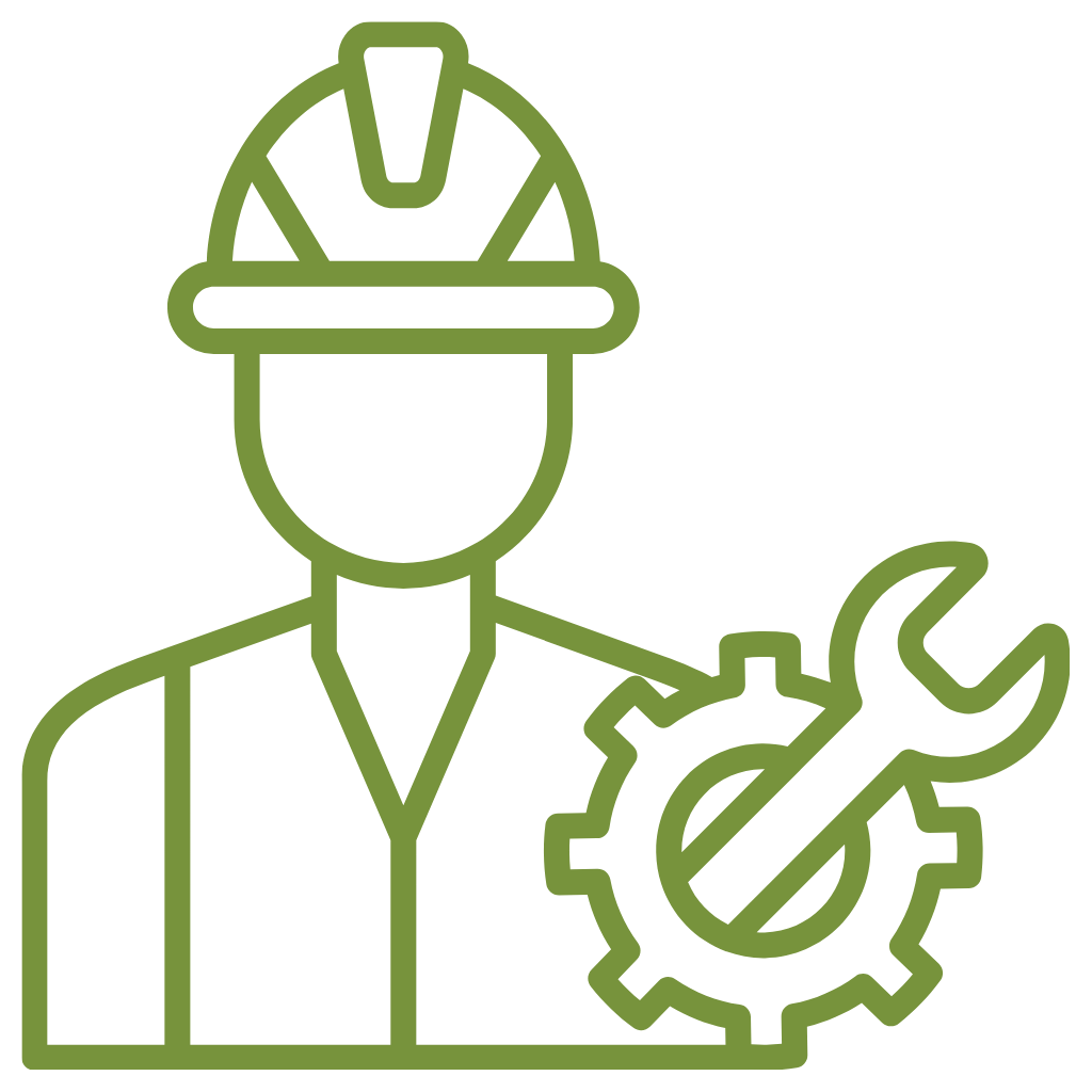 Ein grünes Icon symbolisiert einen Techniker mit seinem Werkzeug in der Hand.