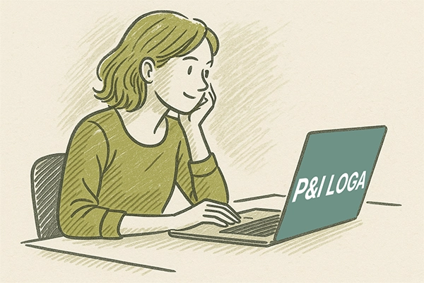 Eine Frau sitzt vor ihrem Laptop und hat P&I LOGA offen.