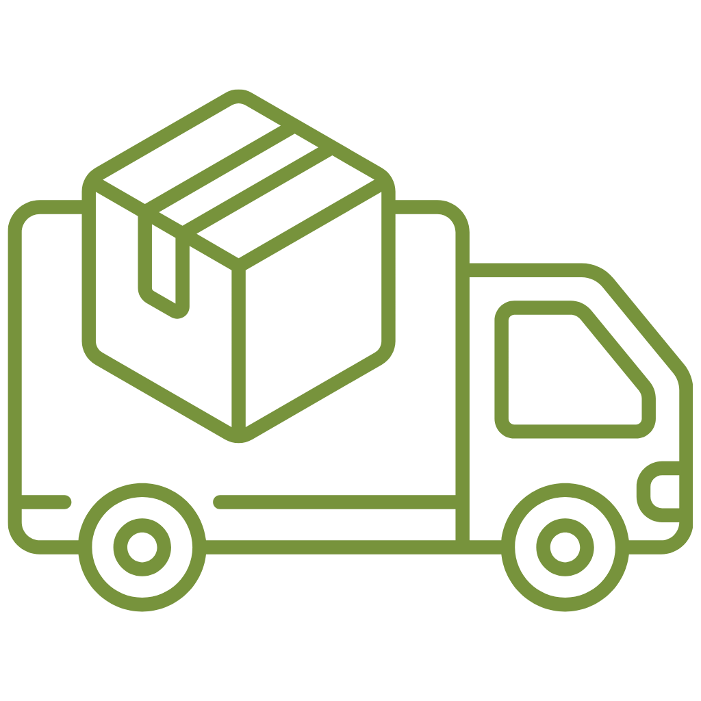 Ein grünes Icon mit einem Transporter der mit einem Paket beladen ist.