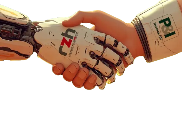 Eine Roboterhand mit rzh Logo und eine Hand mit P&I Logo geben sich die Hand