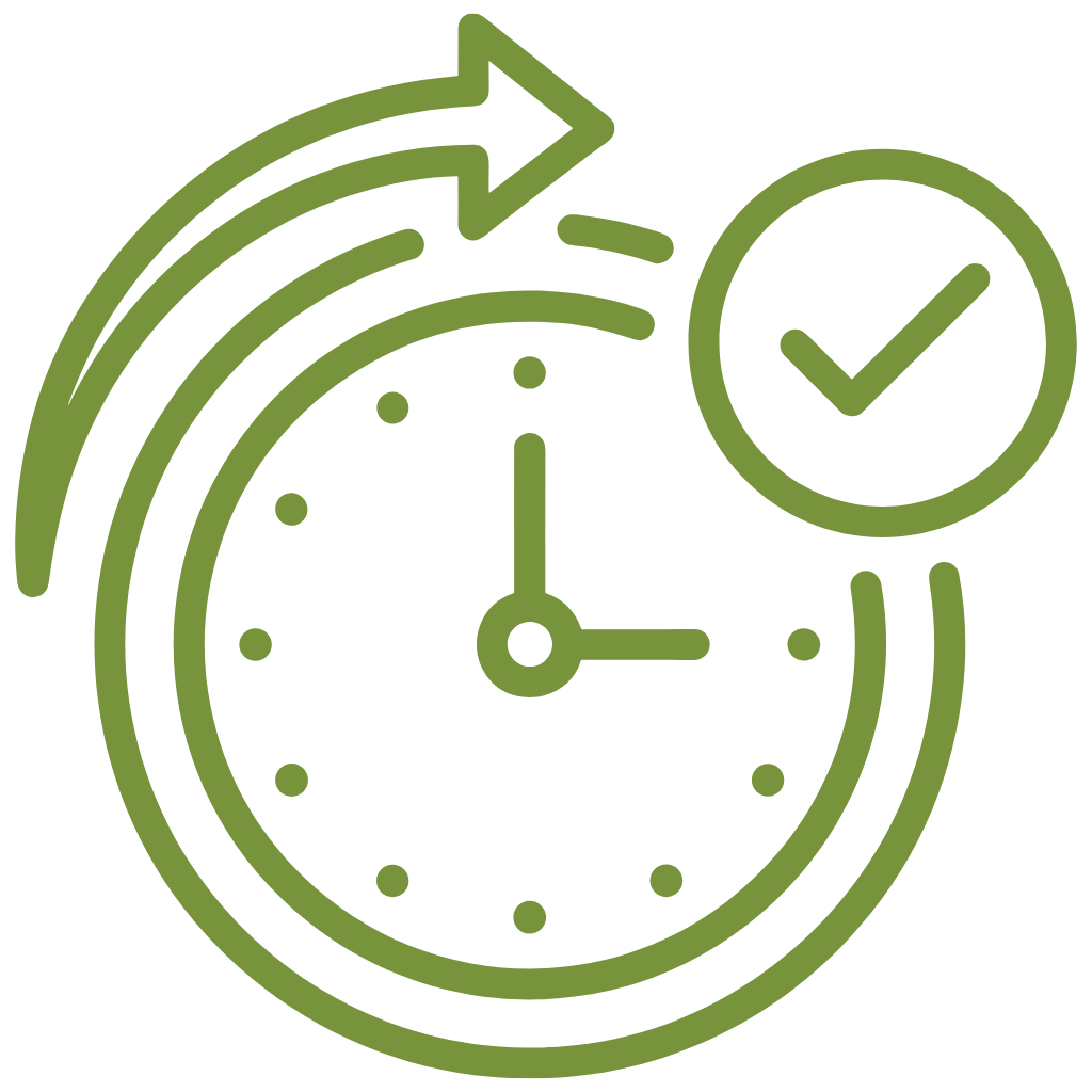 Ein grünes Icon symbolisiert die Zeit.