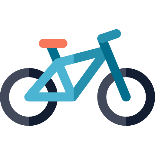 Zeichnung eines blauen Fahrrads mit orangem Sattel.