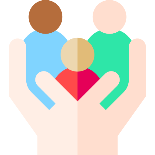 Zeichnung von drei Personen, die in zwei Händen dargestellt werden.