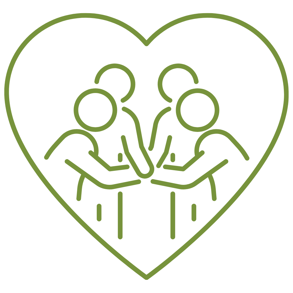Ein grünes Icon zeigt ein Herz in dem Personen als Team arbeiten.