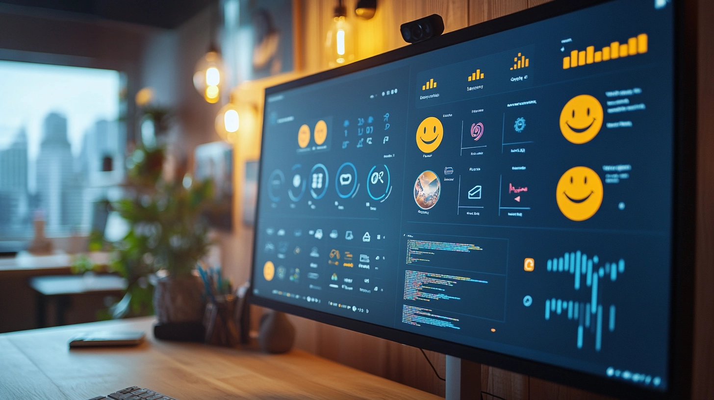 Auf einem Computer sind verschiedene Analysen zu sehen, die mit Smileys ausgewertet werden.