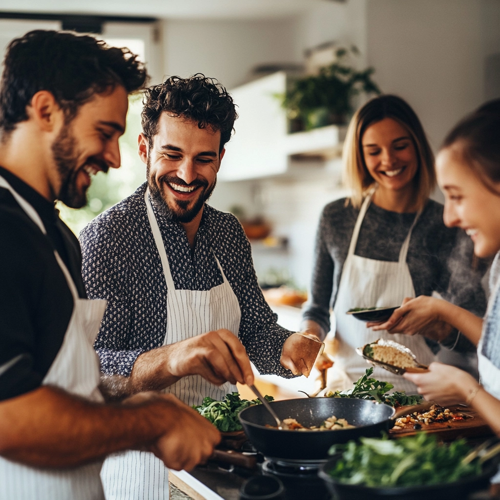 Ein Team kocht gemeinsam auf der Arbeit.