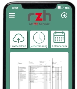 Bild von Mitarbeiterportal des RZH. Man sieht die Buttons "Private Cloud", "Zeiterfassung" und "Kalendarium".