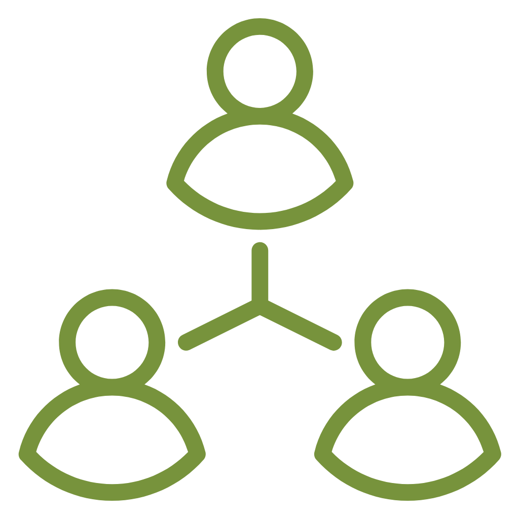 Ein grünes Icon zeigt drei Personen die miteinander verbunden sind.
