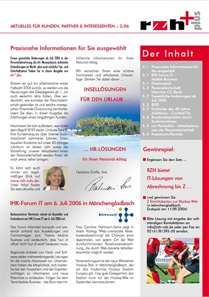 Cover rzh+plus Ausgabe 2006. Bild einer Insel und Textbausteine.