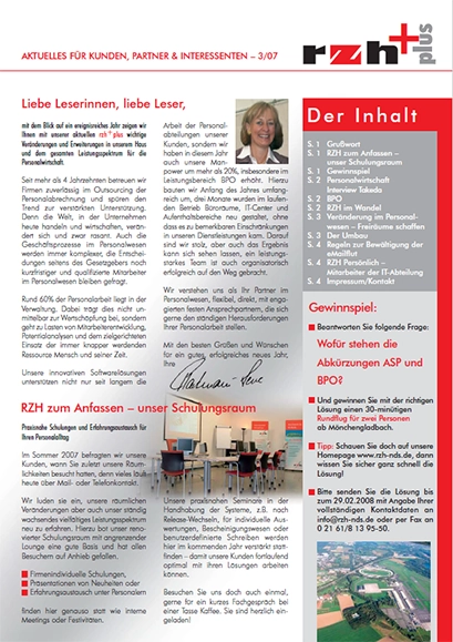 Cover der rzh+plus Ausgabe 2007. Grußwort, Inhaltsangabe und Bilder aus dem RZH.